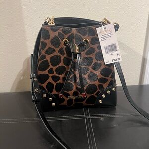 Michael Kors Black and Brown Giraffe Print Bucket Bag